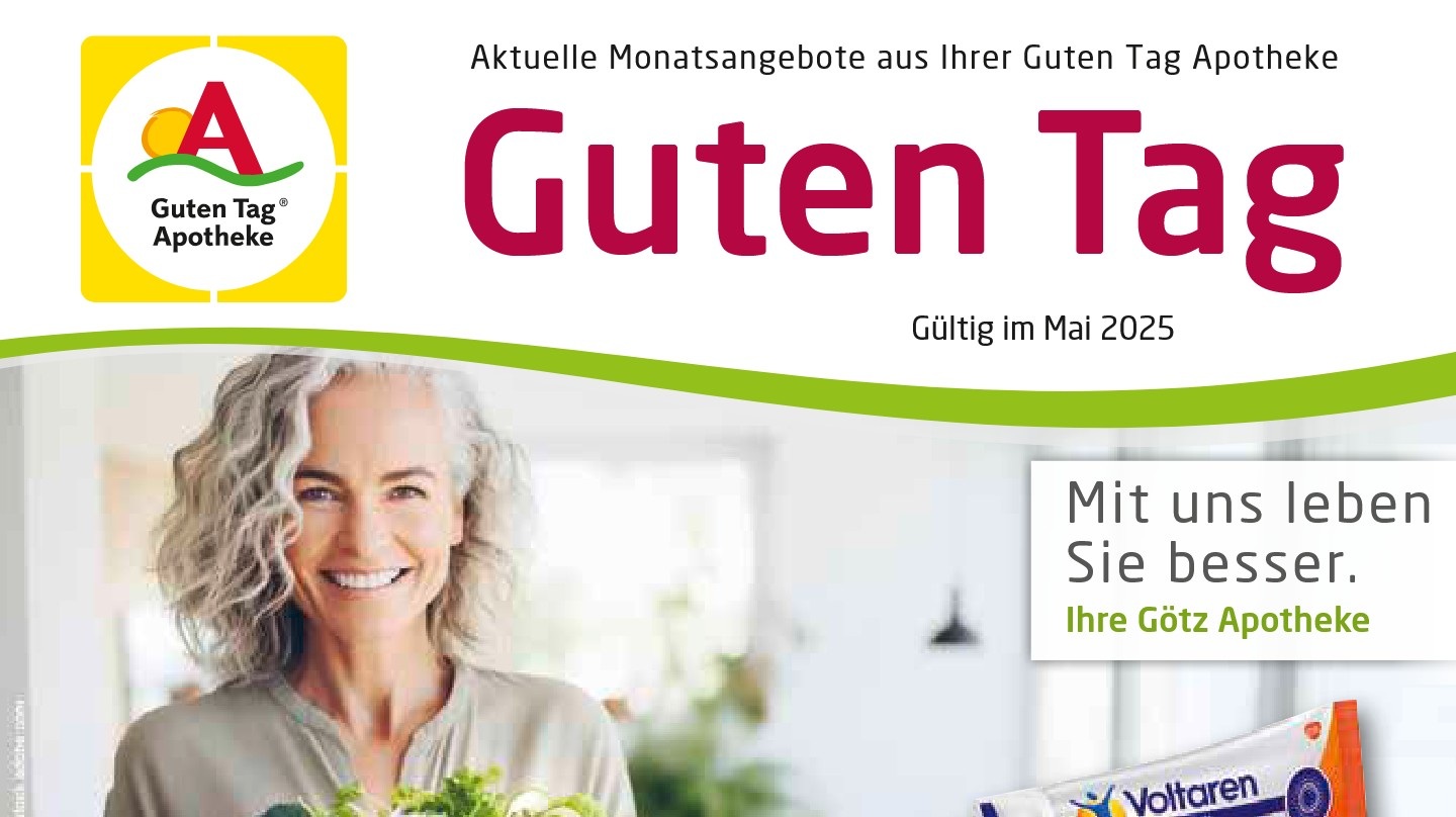 Heuschnupfen? Trockene Haut? Hilfreiche Mai-Angebote Ausschnitt der Titelseite des Angebots-Flyers für den Monat Mai