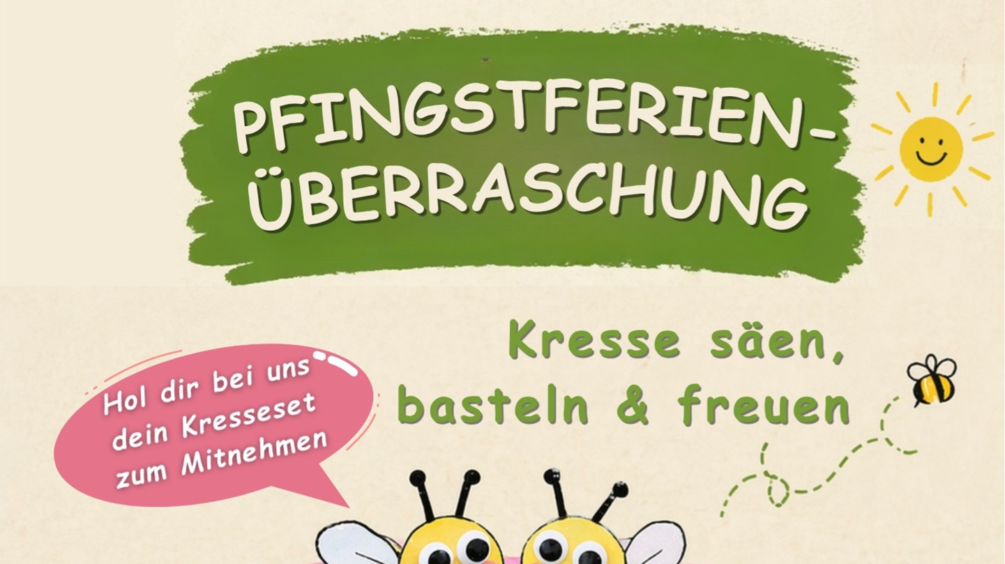 Ankündigung einer Bastelaktion für die Pfingstferien