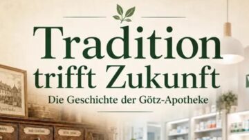 Ankündigung einer Podcastfolge: Tradition trifft Zukunft. Die Geschichte der Götz Apotheke.