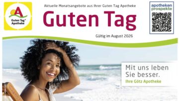 Titelseite des Angebotsflyers für August mit Frau am Meer