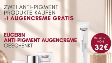 Plakat zur Ankündigung der Eucerin-Aktion Antipigment